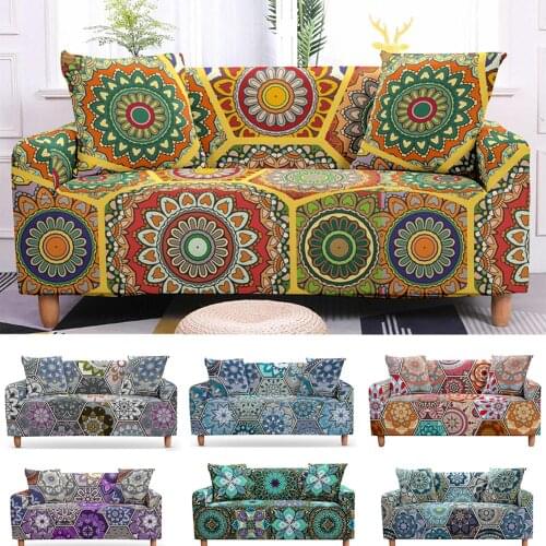 Elastic 3D Mandala Sofa Cover Stretch Tight Wrap All-inclusive Sofa Covers for Living Room Couch Cover Sofa Cover Pillow Case