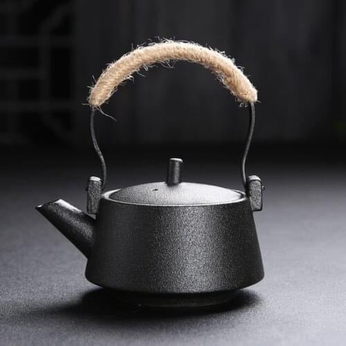 Ceramic Tea Pot Samovar Black Thick Ceramic Tea Set Xi Shi Pot Simple Household Single Pot Handle Tea Handle Pot Teapot H015