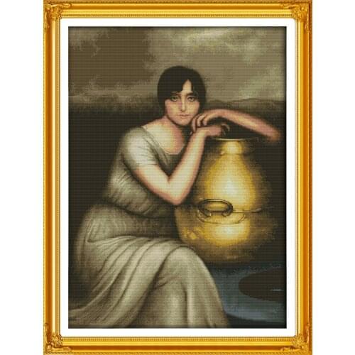 Pottery Holding Woman Girl People Set Cross stitch kits Counted Printed Embroidery DIY Handmade Needlework Home Decor Ricamo