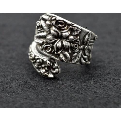 12pcs Medieval Vintage Spoon Rings Jewelry For Women Engraving Flower Adjustable Opening Rings Statement Rings RG42