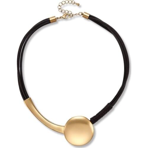 ELOYHI Women Matter Rose Gold Big Round Collar Choker Leather Rope Necklace Geometric For Women Trendy Neckalce&Pendants Gift