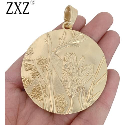 ZXZ 2pcs Matt Gold Boho Large Medallion Circle Round Flower Charms Pendants for Necklace Jewelry Making Findings 72x55mm