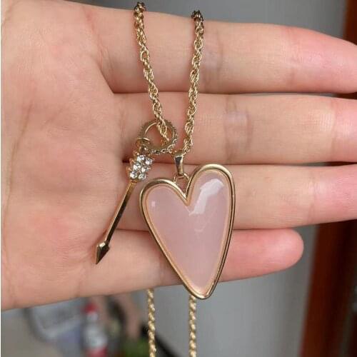 New Valentines Gift Big Heart Shaped Arrow Circle Crystal 3D Resin Love Pendants Necklace Women