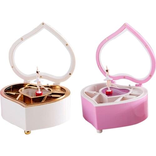 Music Box Heart Shaped Dance Ballet Girl Music Jewelry Box Pink Beautiful Ballet Dancer Doll Music Box For Kids Girls Gifts