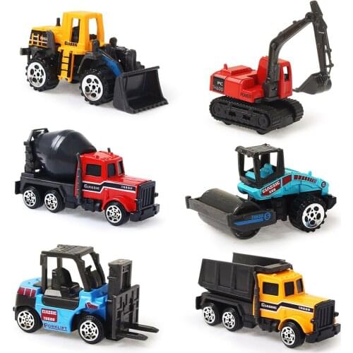 6PCS/Set Mini Alloy Engineering Car Set Simulated Construction Vehicles Toys Diecast Model Excavator Trucks Gift for Kids Boys