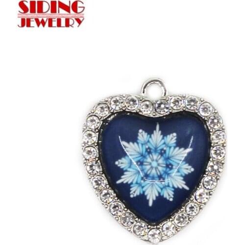 2018 New Arrival 10pcs/lot Snowflake Style 6 Crystal Heart Dangle Charms DIY Bracelet Necklace Pendants Jewelry Hanging Charms