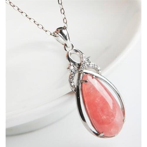 Genuine Red Rhodochrosite Natural Stone Water Drop Bead Pendant Women Silver Jewelry Pendant 22x16x9mm