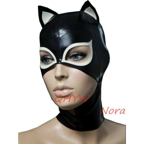 Sexy Handmade Latex Face Mask Female Exotic Latex Full Breath Hoods Mask with Ears Cekc Lingerie Uniform Anime Cosplay Costume