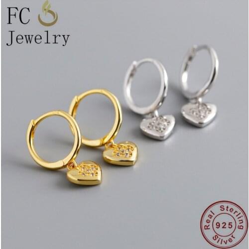 FC Jewelry 925 Silver Small Golden Heart Flower Pendant Cubic Zirconia Hoop Earring For Women Pendientes Boucle 2020
