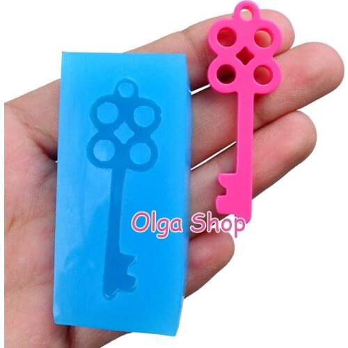 PYL458 52.1mm X 16.9mm Key Silicone Mold Fondant Cake Decoration Candy Resin Clay Earrings Necklace Craft Soap Candle FOOD SAFE