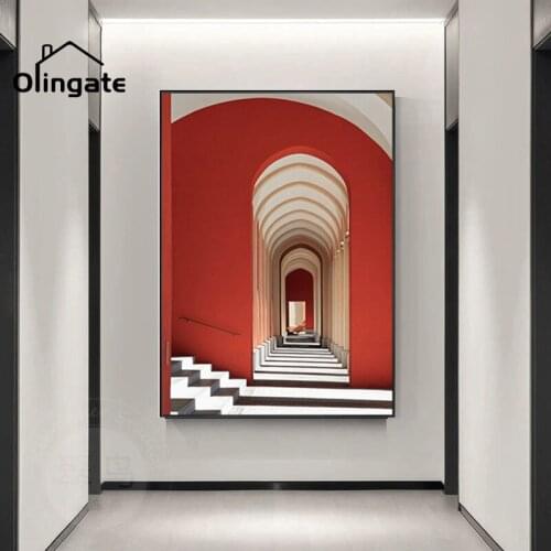 Modern Arched Corridor Building Wall Art Nordic Abstract Poster Picture One Piece Canvas Painting Home Decor for Office Room