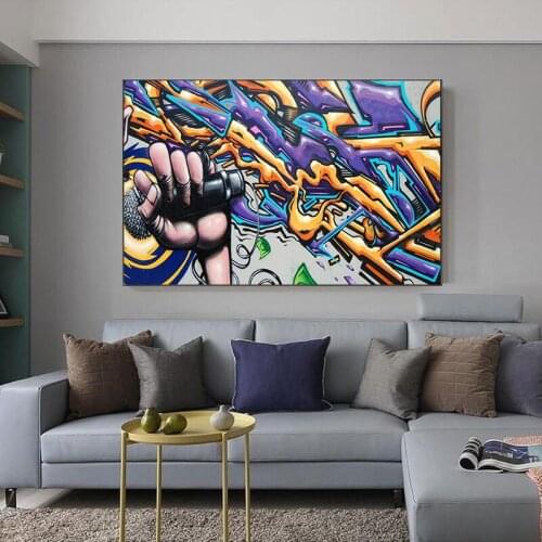 Street Graffiti Sing a Song Art Canvas Painting on Canvas Posters and Prints Microphone Wall Art Picture for Living Room Decor