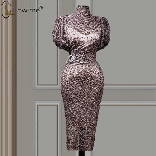 Arabic Style High Neck Beading Mermaid Evening Dresses Sequin Vestido De Festa Robes Prom Party Gowns