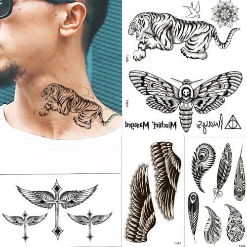 Moth Tiger Temporary Waterproof Tattoos Small Neck Fake tatoos Mini Girls Man Cute Bruises Body Art Stickers Water Transfer Tato