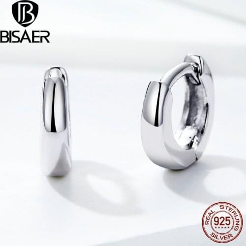 BISAER Authentic 925 Sterling Silver Classic Round Circle Small Stud Earrings for Women Simple Earrings Jewelry ECE552