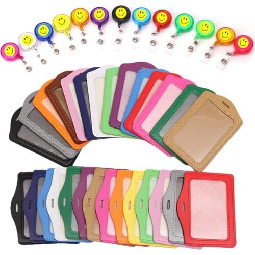 10pcs/lot Simple Smile Retractable Badge Reel Clips Leather ID Name Card Holders Keychains for Women Mens Students Nurse Doctor