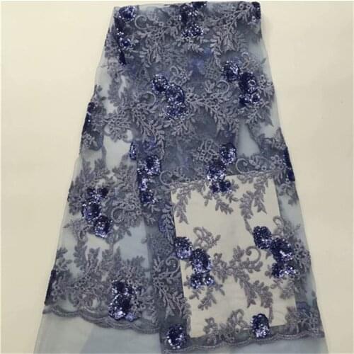 2018 High Quality Guipure French Lace Tulle Nigerian Lace Fabrics for Wedding Embroidered Sequins African Lace Fabric Lake blue