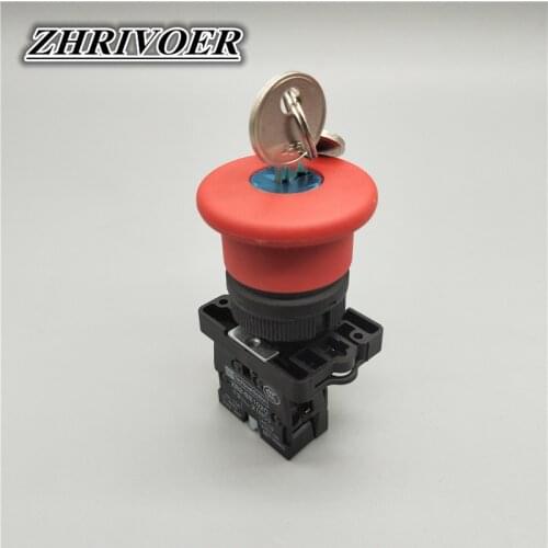 22mm XB2-ES142C 40mm Mushroom Head Emergency Stop Push Button Switch with Key 10A/600V