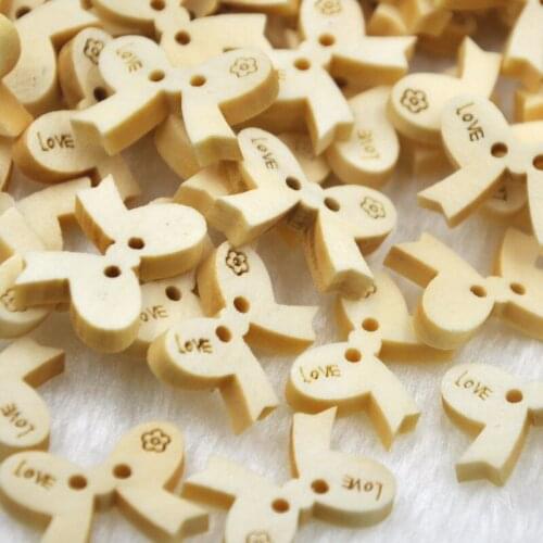 50Pcs Mix Bow Wood Buttons Sewing Craft 2 Holes 17x13mm WB297