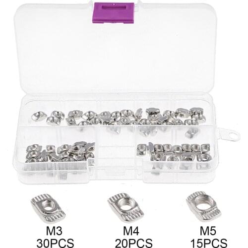 65PCS/Box M3 M4 M5*10*5.5 For 20 Series Slot T-nut Sliding T Nut Hammer Drop In Nut Fasten Connector 2020 Aluminum Extrusion