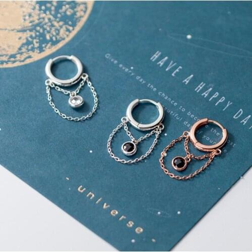 925 Sterling Silver Chain Huggie Hoop Earrings Jewelry A1235