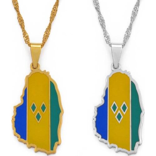 Anniyo Gold Color ST. Vincent Map Pendant Water Wave Chain Necklaces Saint Vincent Maps Lesser Antille Jewelry Gifts #098421