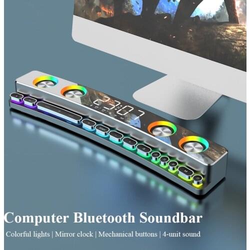 3600mAh Bluetooth Wireless Game Speaker soundbar USB 3D Stereo Subwoofer AUX FM Home Clock Indoor Sound Bar Computer Loudspeaker
