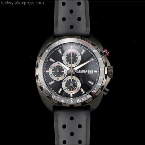 New Fashion Mens Watch MIYOTA VK Chronograph Quartz Black rubber strap man analog clock high quality Relogio Masculino A191