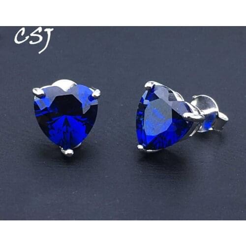 CSJ Sapphire Stud Earring Sterling 925 Silver Created Ruby Zultanite Fine Jewelry For Women Lady Wedding Party Gift Box
