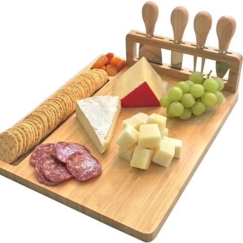 Bamboo Cheese Board Wood Cheeses Boards Cheese Knife Cutlery Kitchen Household Knife Tools Set Cooking T2A7