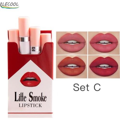 ELECOOL 1/4PCS/Set Creative Makeup Cigarette Lipstick Velvet Matte Lasting Waterproof Lipstick Sexy Matte Non-Stick Cup Lips