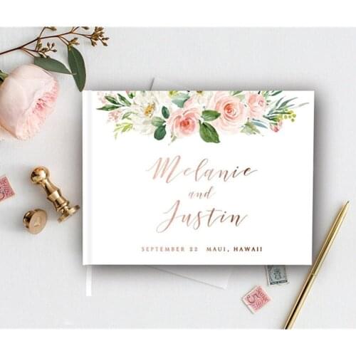 Personalised Floral Wedding Guest Book with Rose Foil, Boho Wedding, Garden Wedding,Rustic Wedding Guest Book, Wedding Journal