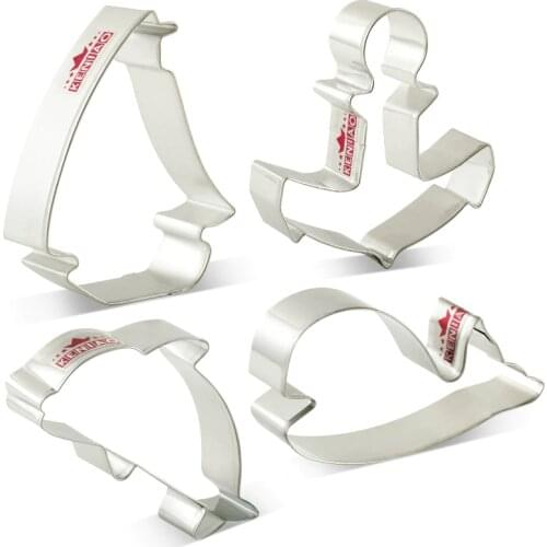 KENIAO Sailboat Dolphin Anchor Whale Cookie Cutters Set - 4 Piece- Biscuit / Fondant / Pastry /Bread Cutter- Stainless Steel