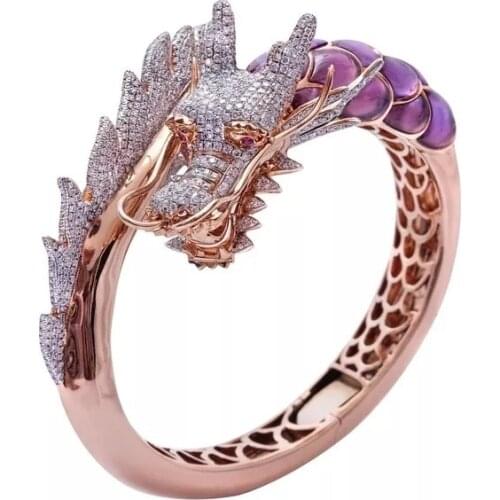 Fashion Woman Ring Rose Gold Ring Elegant Luxury Purple Dragon Jewelry Wedding Engagement Party Ring Birthday Gift Size 5-11