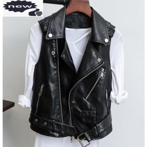 Korea Biker Jacket Retro Style Belted Casaco Feminino Waistcoat For Women Zipper Jackets Jaqueta De Couro Fashion Leisure Vests
