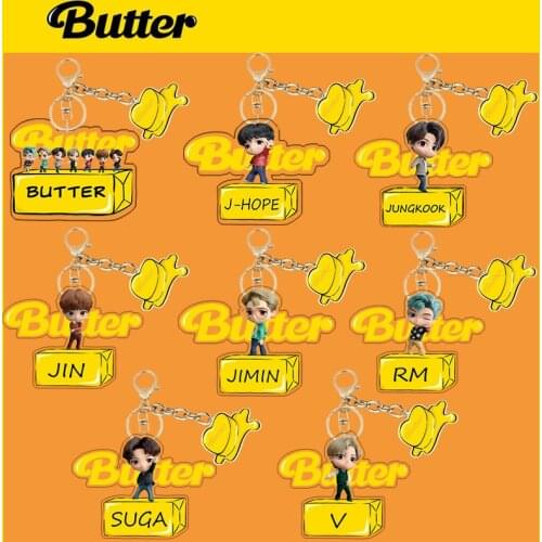KPOP Keychain Lanyard Cartoon Bangtan Boys Yellow Butter Pendant Key Ring Kook V SUGA JIMIN RM Butter New Album Bulletproof