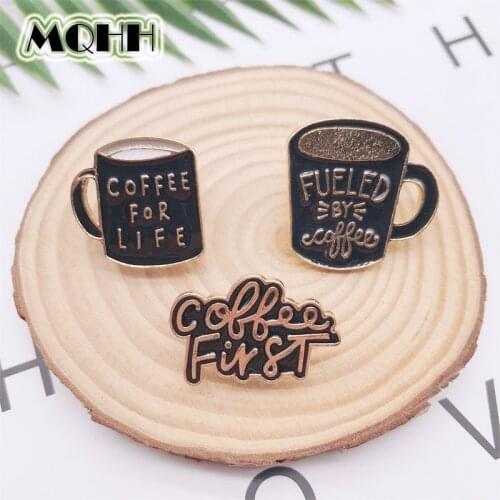 Creative Fun Golden Letters Coffee Enamel Pin Coffee Cup Water Cup Alloy Brooch Badge Clothes Bag Accessories Jewelry Gift