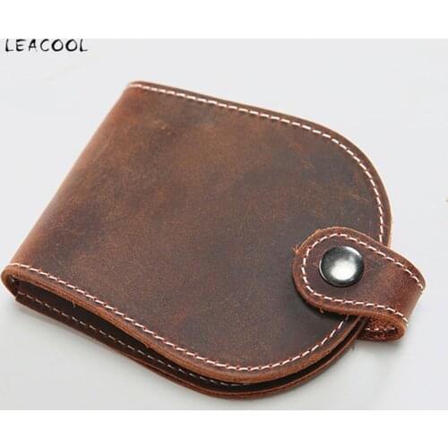 LEACOOL Crazy Horse Genuine Leather Coin Purse Original Design Money Bag Card Holder Wallet Small Purse Coin Wallet