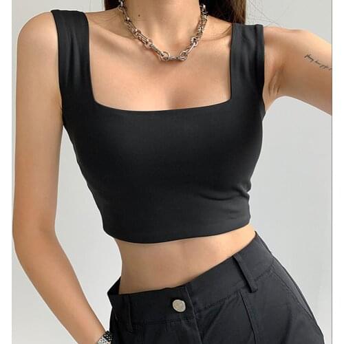 Super Short Basic Tank Top Women Solid Color Fashion Casual Cropped Vest Tops Sexy Crop Top Tanks Tops For Women 2021 Summer