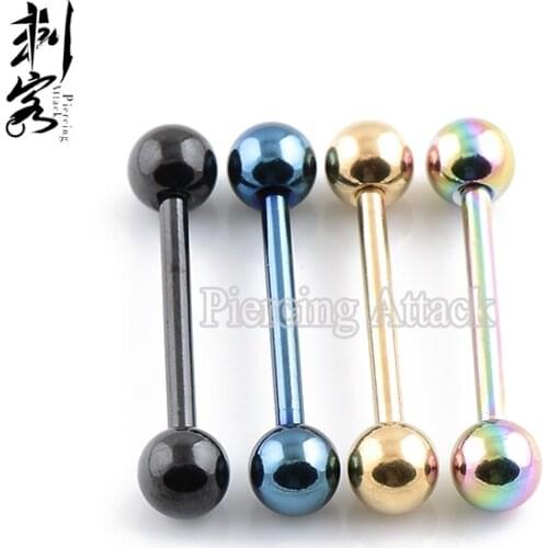 Min. order $10) Free Shipping 14 Gauge Titanium Anodized Tongue Barbell 1.6*16*5mm Mixed Colors Body Jewelry