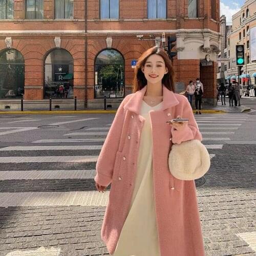 Fahsion Imitation Mink Coat Womens Middle And Long Small Man Thickened Loose Korean Style Hepburn Wool Coat Autumn And Winter