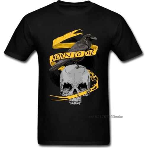 Born To Die 2018 Men T-shirt Skull & Raven Print Vintage Art Black T Shirt Hipster Summer Clothing Large Size