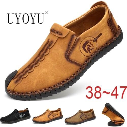 Handmade Brand Fashion Man Leather Boots Mens Driving Flats Casual Loafers Shoes High Quality Real Leather Comfortable Men 38~47