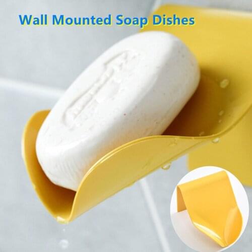 Wall Mounted Self Adhesive Soap Sponge Box No Drilling Storage Dish Rack Shelf Drain Bathroom Accessories Home Storage Supplie