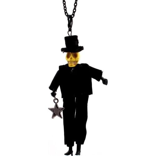 2017 New Halloween Skull Doll Necklace Dress Black hat Handmade French Doll Pendant Funny old man Fashion Jewelry 72cm long