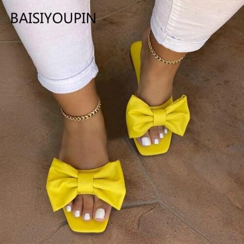 New Fashion Concise Summer Plus Size Women Slippers Outside Butterfly-knot Beach Ladies Slides Solid Flat-with Female Shoes35-43
