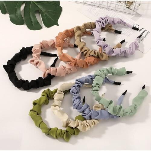 Solid Color Satin Pleated Headband Girls Headband Colorful Multi-purpose Sweet Hairband Hair Hoops Hair Band Fashion Hair Access