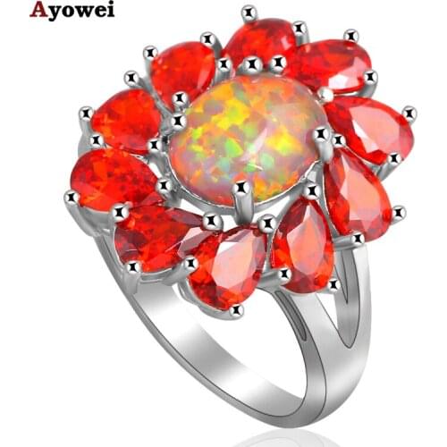 Huge Prom Rings for Women Orange fire Opal Silver Stamped fashion jewelry Orange Zirconia Rings USA size #6#7#7.5#8#9#10 OR670A