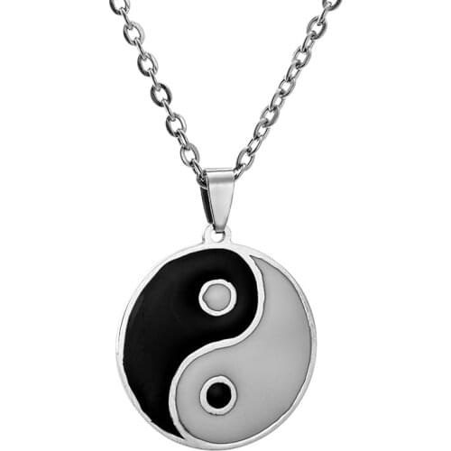 Fashion Personality Mens Stainless Steel Necklace Chinese Yin Yang Ba Gua Taichi Pendant Necklace For Women Men Jewelry