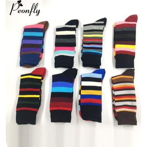 Peonfly New 2020 Arrived Happy Men Striped Lattice Dot Design Colorful Cotton Leisure Funny Socks Christmas Gift